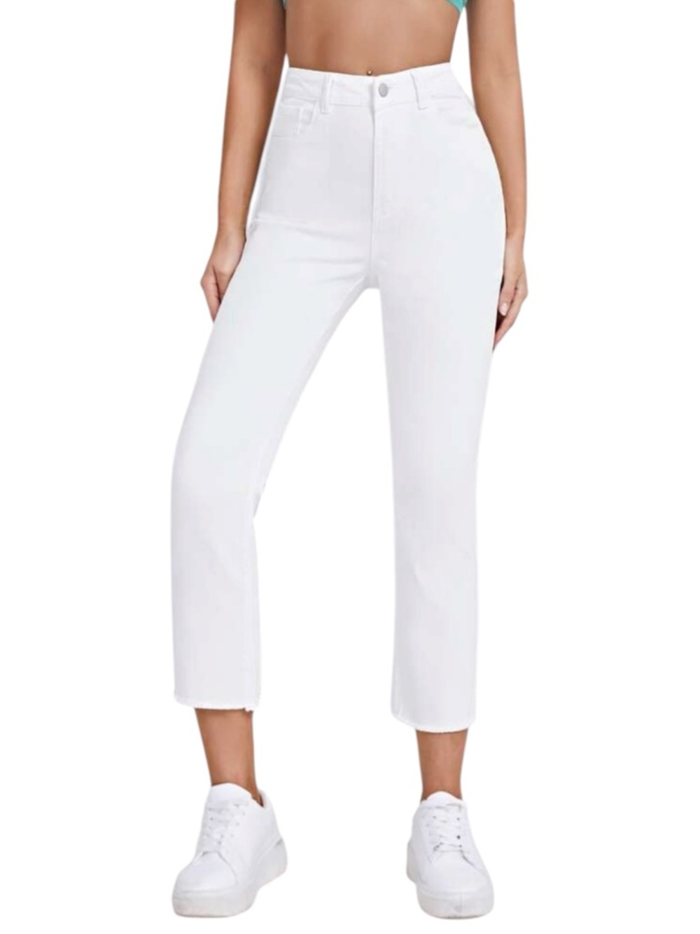 🔃High Waisted White Cropped Denim Jeans